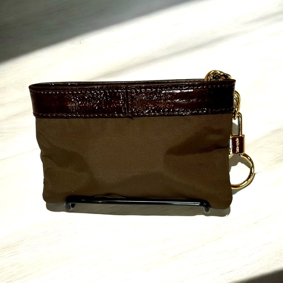 NWOT KATE SPADE COIN PURSE / KEYCHAIN / BAG ACCESSORY BROWN PATENT LEATHER TRIM - Picture 2 of 7